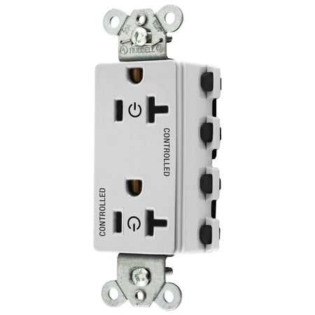 HUBBELL WIRING DEVICE-KELLEMS Straight Blade Devices, Receptacles, Style Line Decorator Duplex, SNAPConnect, Controlled, 20A 125V, 2-Pole 3-Wire Grounding, Nylon, White SNAP2162C2W